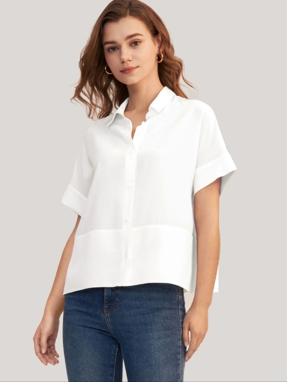 Lilysilk Casual Short Sleeves Loose Silk Shirt Top Blouse